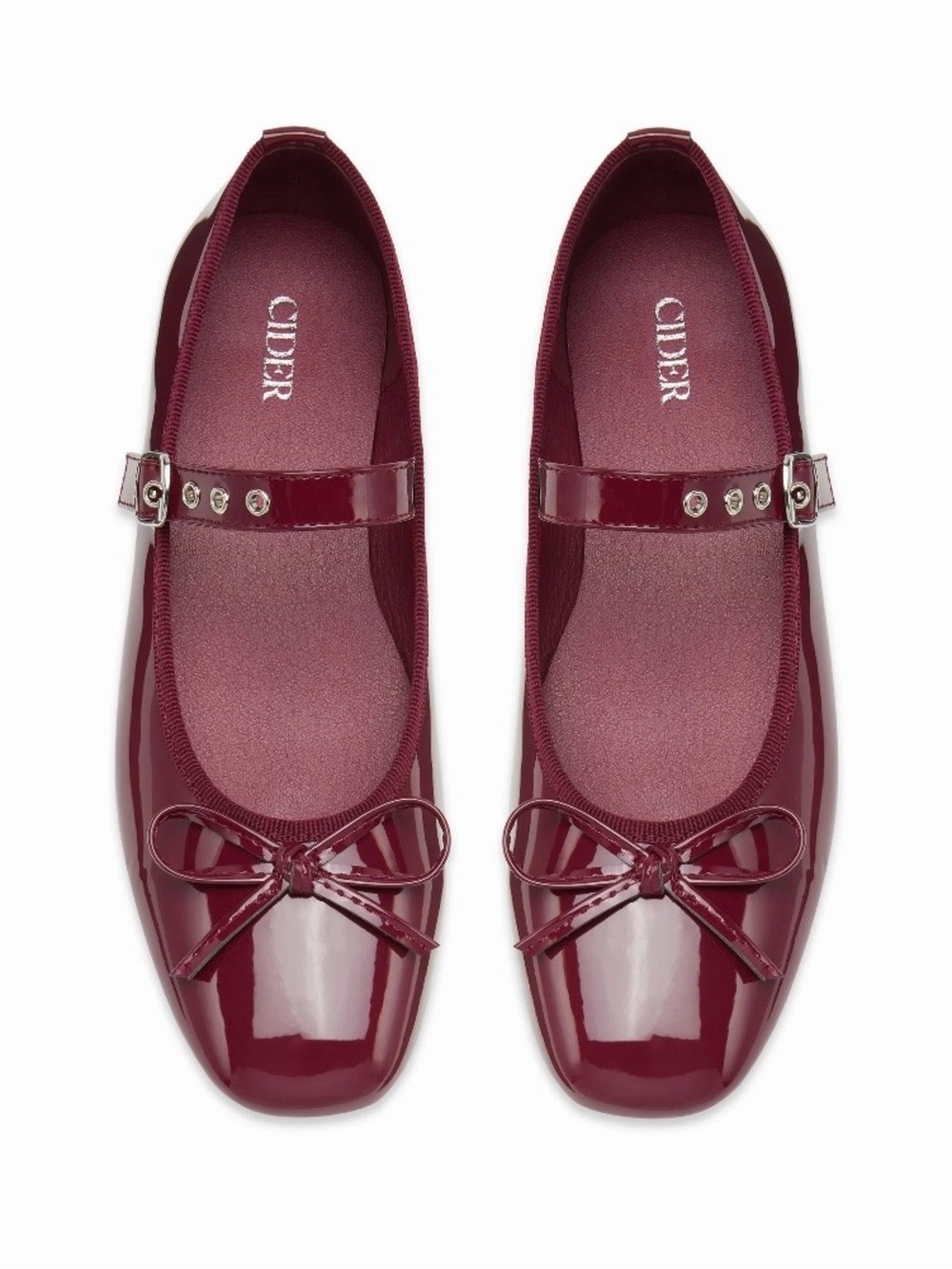 Cider Glossy Mary Jane Flats in Burgundy
